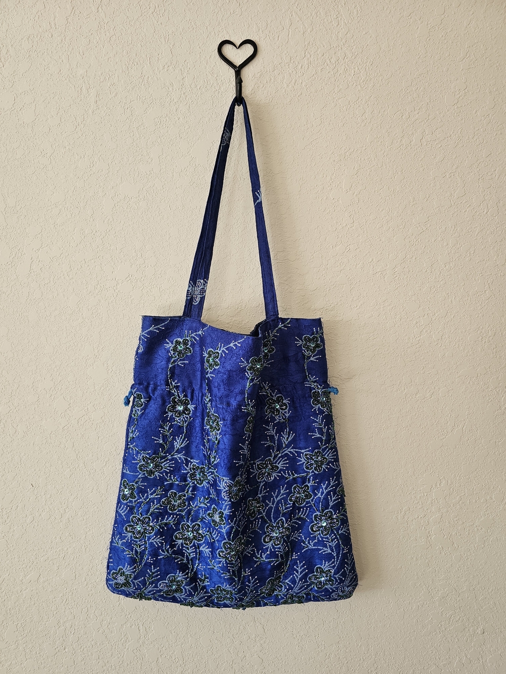 Indian Blue Floral Embroidered Tote Bag